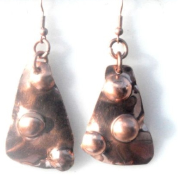 Triangle Brutalist Solid Copper Earrings Tribal Handmade Boho Gift Jewelry Punk - Picture 5 of 6